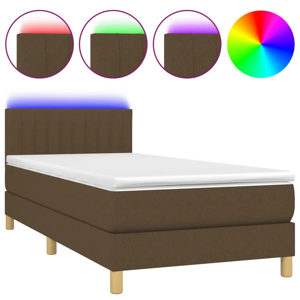 Letto a Molle Materasso e LED Marrone Scuro 90x190cm in Tessuto 3133840