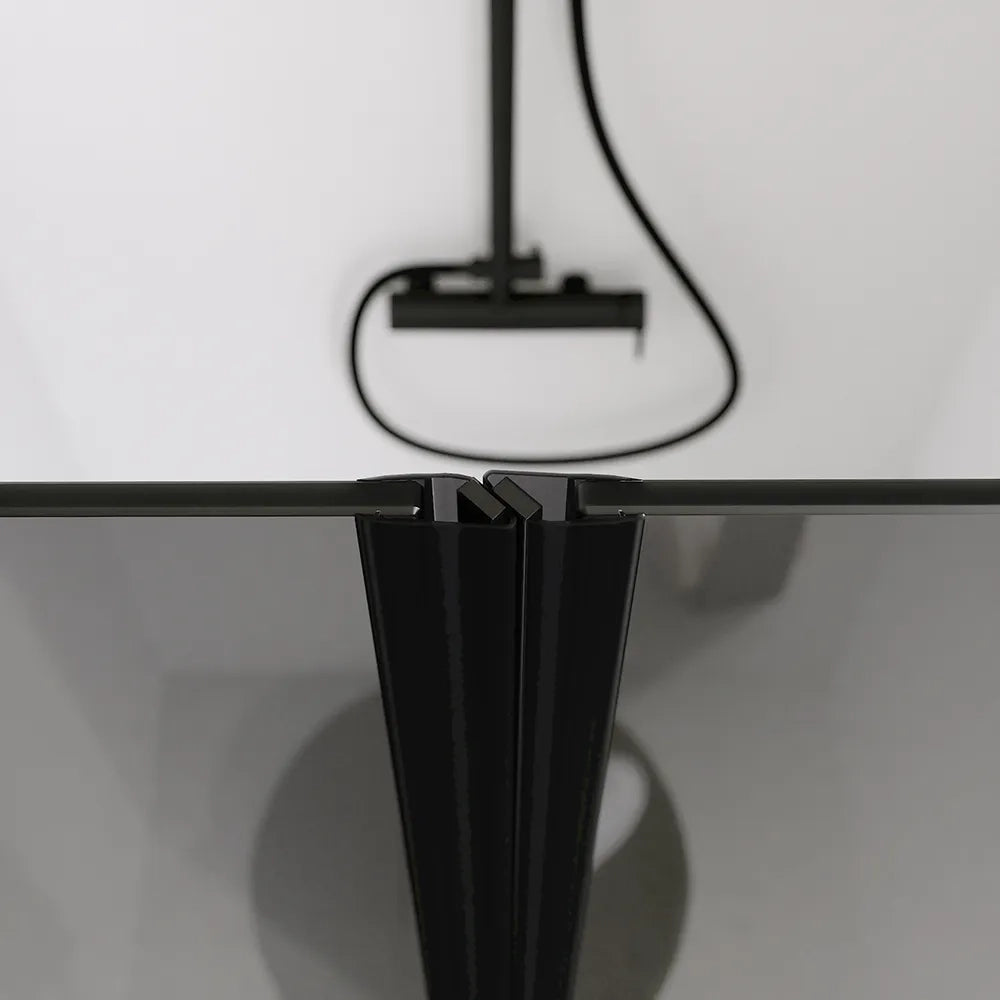 Porta doccia 90cm apertura saloon con profili nero opaco e vetro da 6mm fumè h195 | Elba