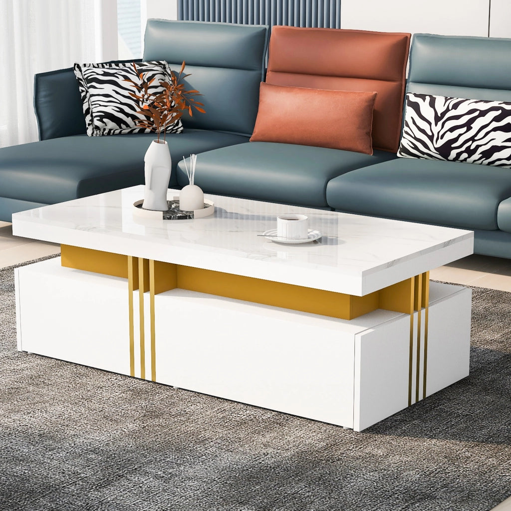 TAVOLINO DA SALOTTO Rettangolare 100x50x40 cm Bianco con 2 cassetti