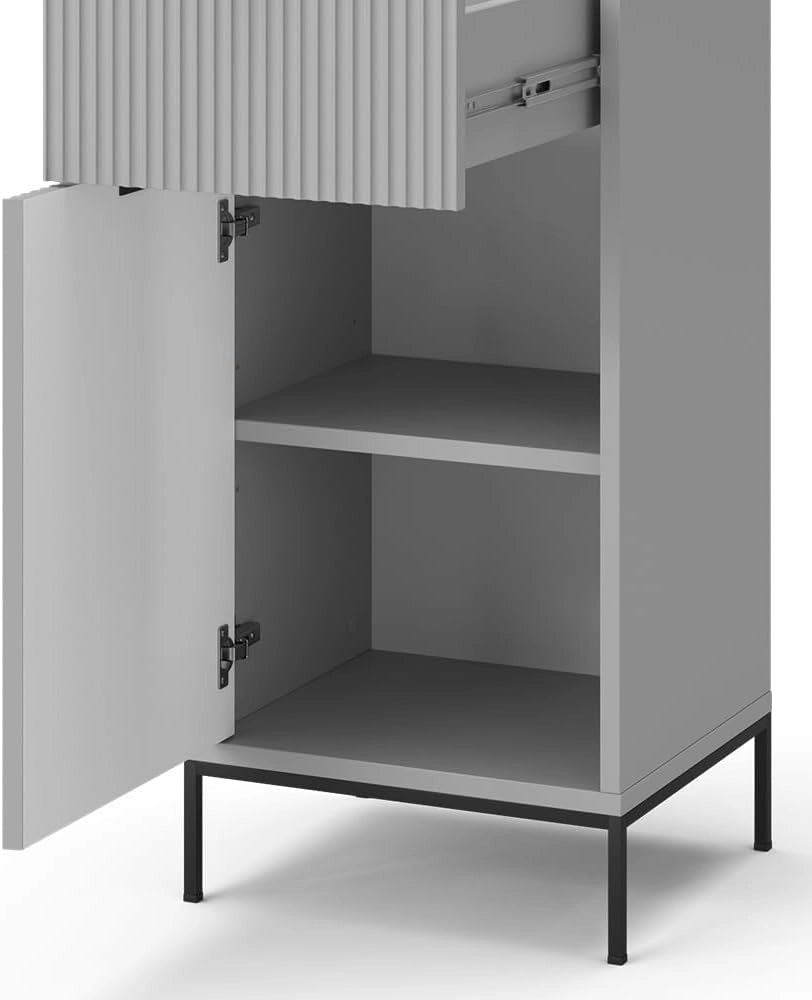 Mobiletto bagno Eliza, Grigio, 40 x 87 cm con anta e cassetto, per la conservazione in bagno o da abbinare a Eliza