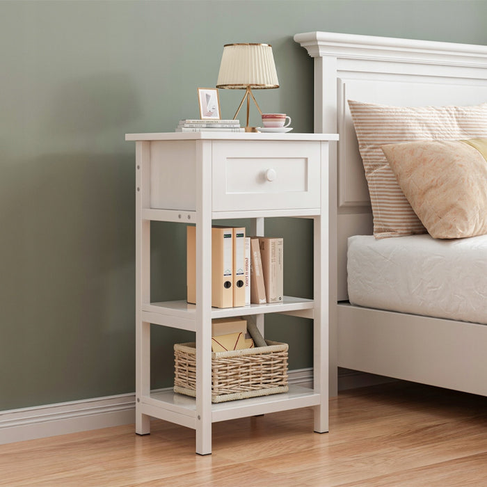 Tavolino da notte in legno con cassetto e 2 ripiani, stile loft moderno, 45 cm