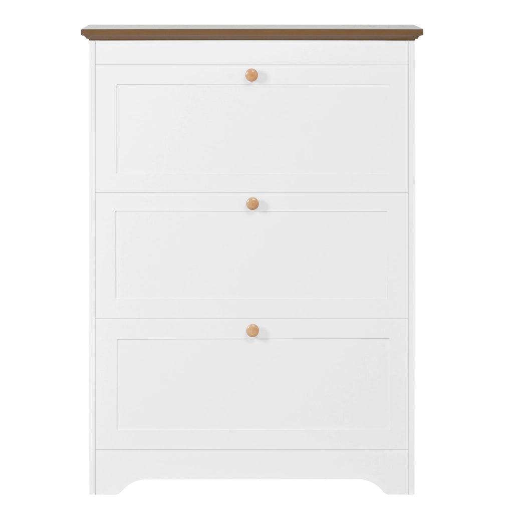 Scarpiera 87x26x120 cm con 3 ribalte e ripiano superiore in MDF bianco