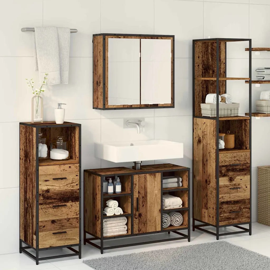 Set di mobili per il bagno con cassetto 4 pcs Legno vecchio 3402354
