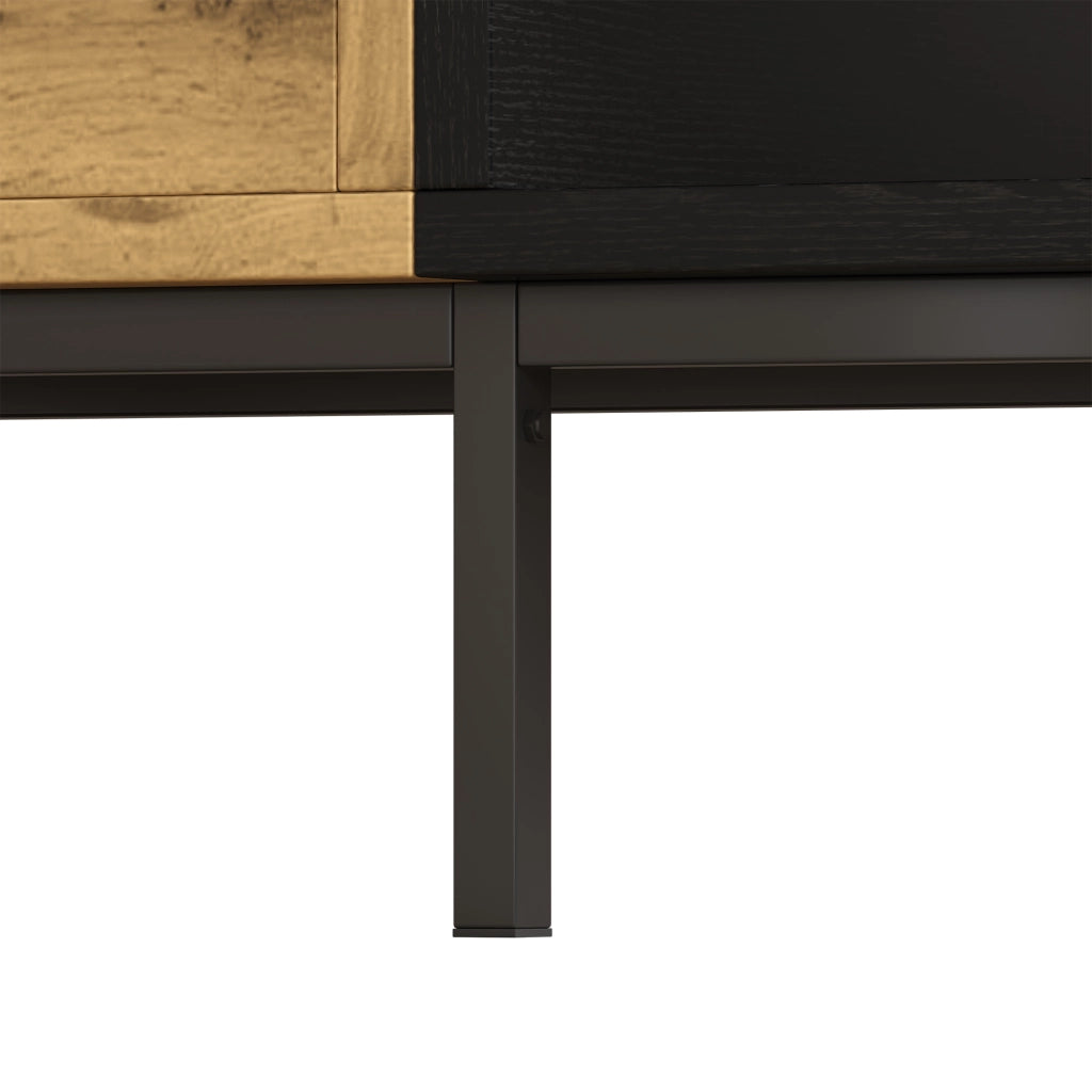 Tavolino da caffè 100x50x40 cm; 3 vani aperti e cassetto; pannello truciolare; colore naturale