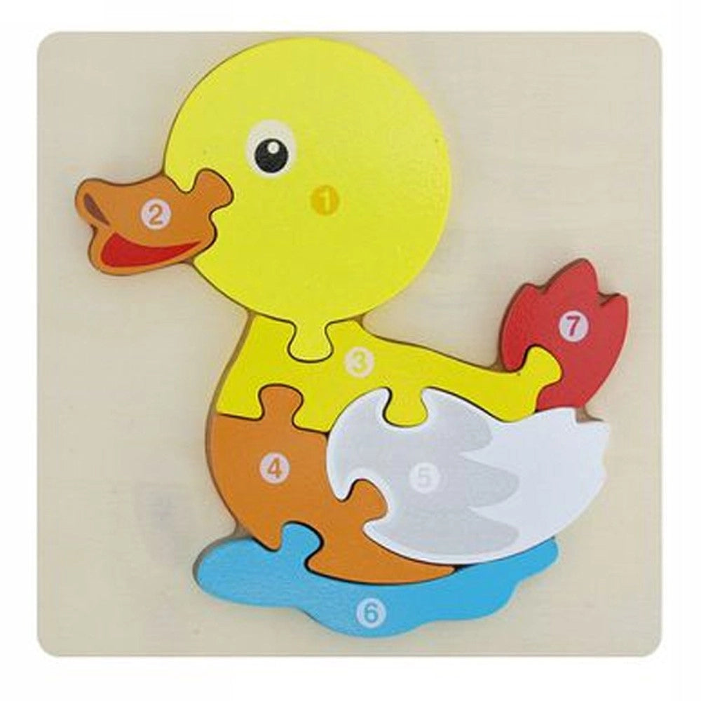 Trade Shop - Puzzle 3d Blocchi Legno Forma Di Papera Educativo Colorato Gioco Bambini Animali -
