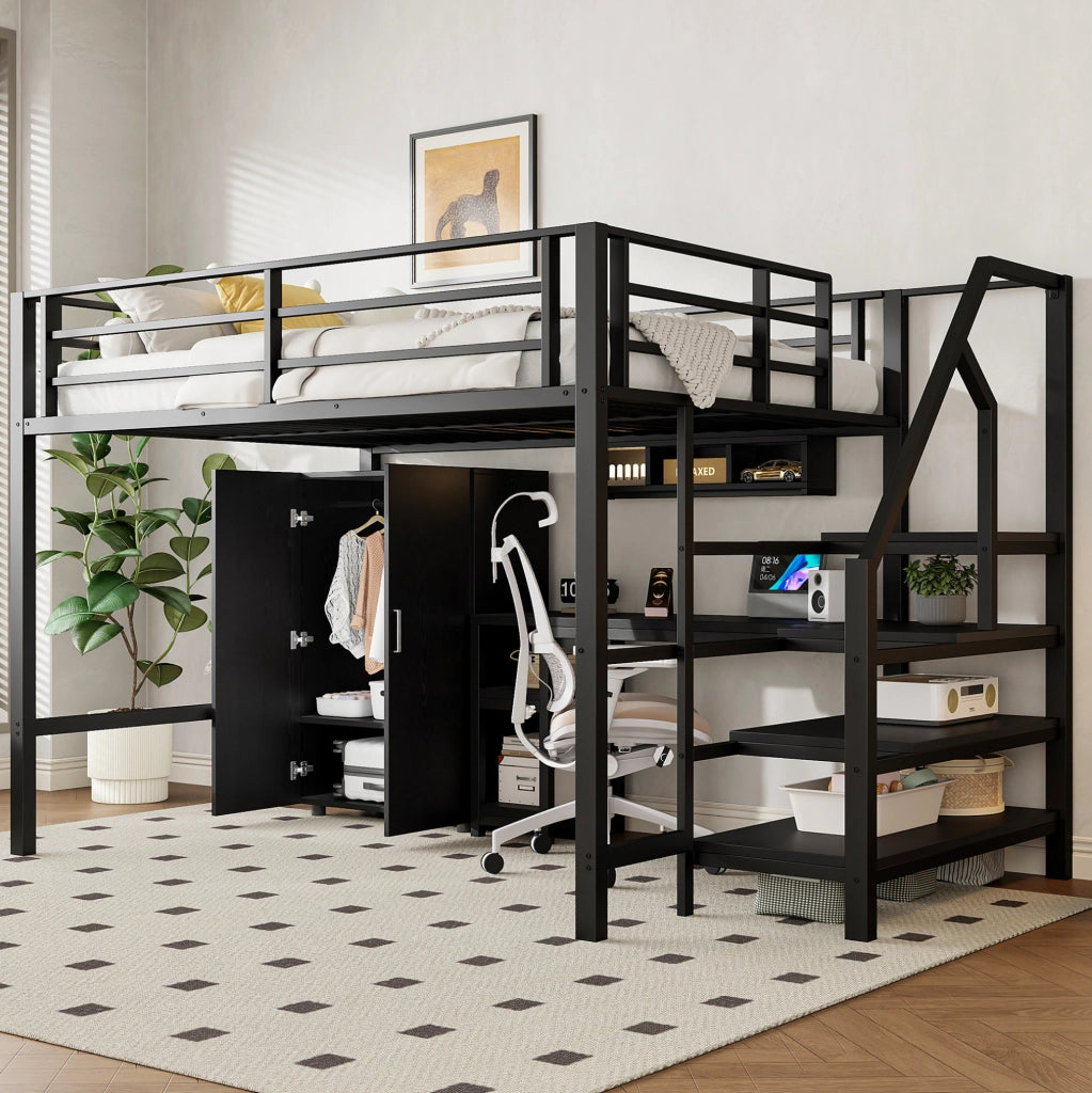 Letto a soppalco per bambini 140x200 cm con scrivania nero
