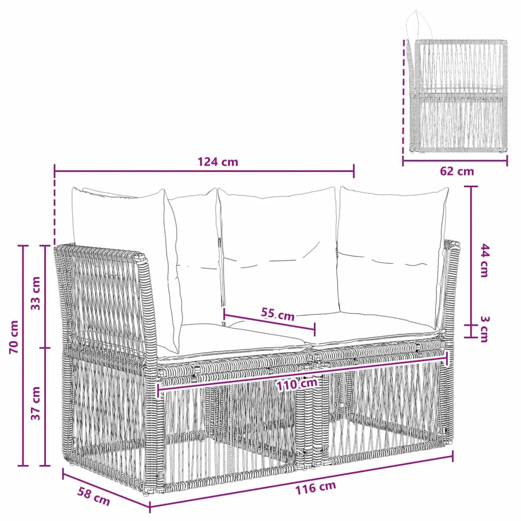 Divano da giardino 2-Numero di posti Grigio polyrattan 42026696