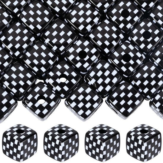 Accessori per gioielli - Cubo acrilico gerito - 48 pezzi - Scacchiera a quadretti neri e bianchi - Accessori DIY - Stile retro unico