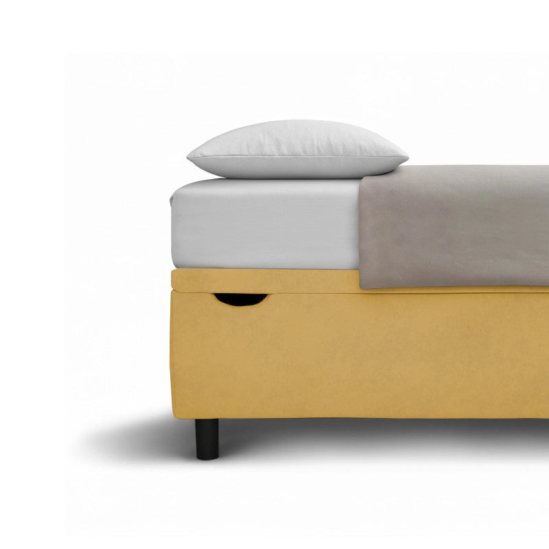 Letto imbottito Letto Matrimoniale alla Francese 140x190 cm Square - Contenitore,Microfibra,Ocra