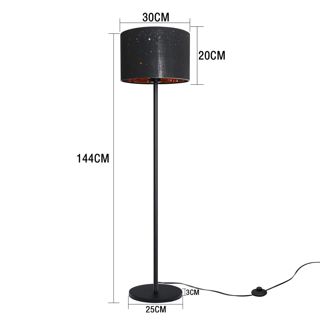 ZMH Lampada da terra moderna tessuto nero oro E27 design stella 144cm max 40W con paralume