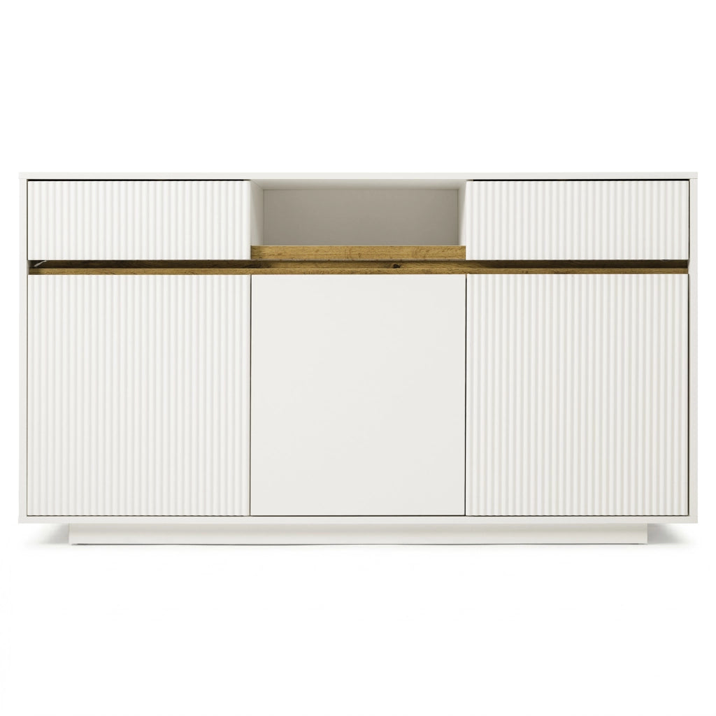 Credenza con 2 cassetti; 3 ante e LED - per soggiorno - in MDF - 140×40×85 cm - bianco
