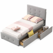 Letto imbottito 90x200 cm con cassetto; rete a doghe; velluto grigio (Senza materasso)