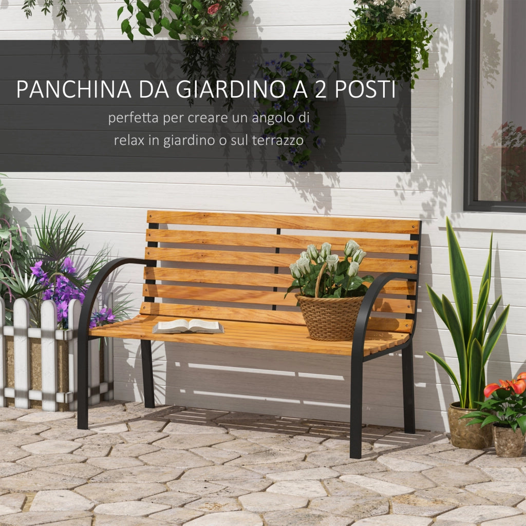 Panchina da Giardino 2 Posti in Legno ¨C zephmum ¨C Nero e Color Legno 122x60x83
