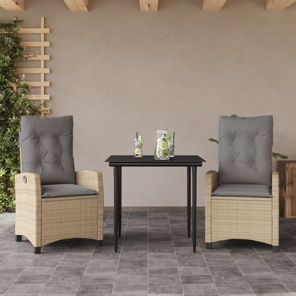 Set Pranzo da Giardino 3 pz con Cuscini Beige Misto Polyrattan