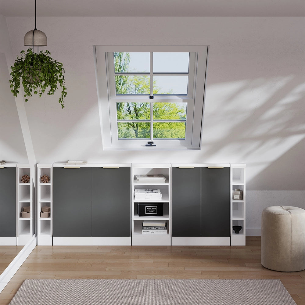 Set di mobili sottotetto Rion Antracite-oro/Bianco 210 cm Set di 5 Vicco