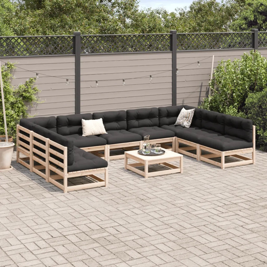 Set Divani da Giardino 10 pz con Cuscini Legno Massello di Pino 3299596