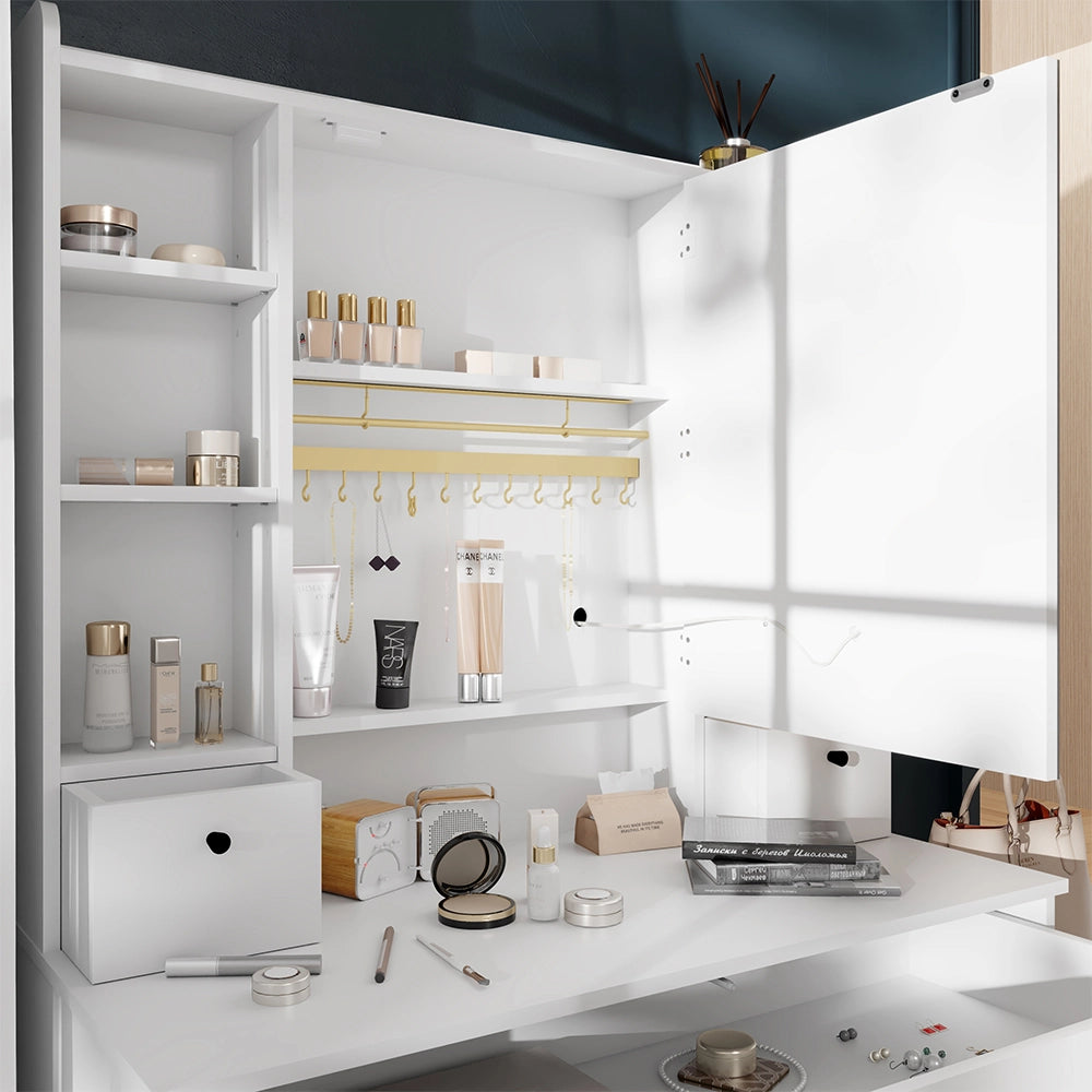 Vicco Tavolo da toilette Bianco 105.5 cm con specchio a LED