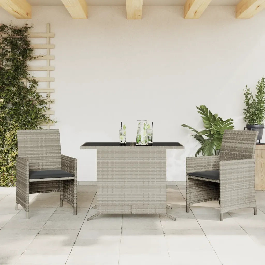 Set da BistrÃ² 3 pz con Cuscini Grigio Chiaro in Polyrattan