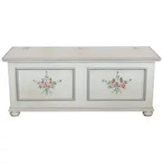 Cassapanca in legno Shabby chic mod cipolla bianco anticato decorato filo argento