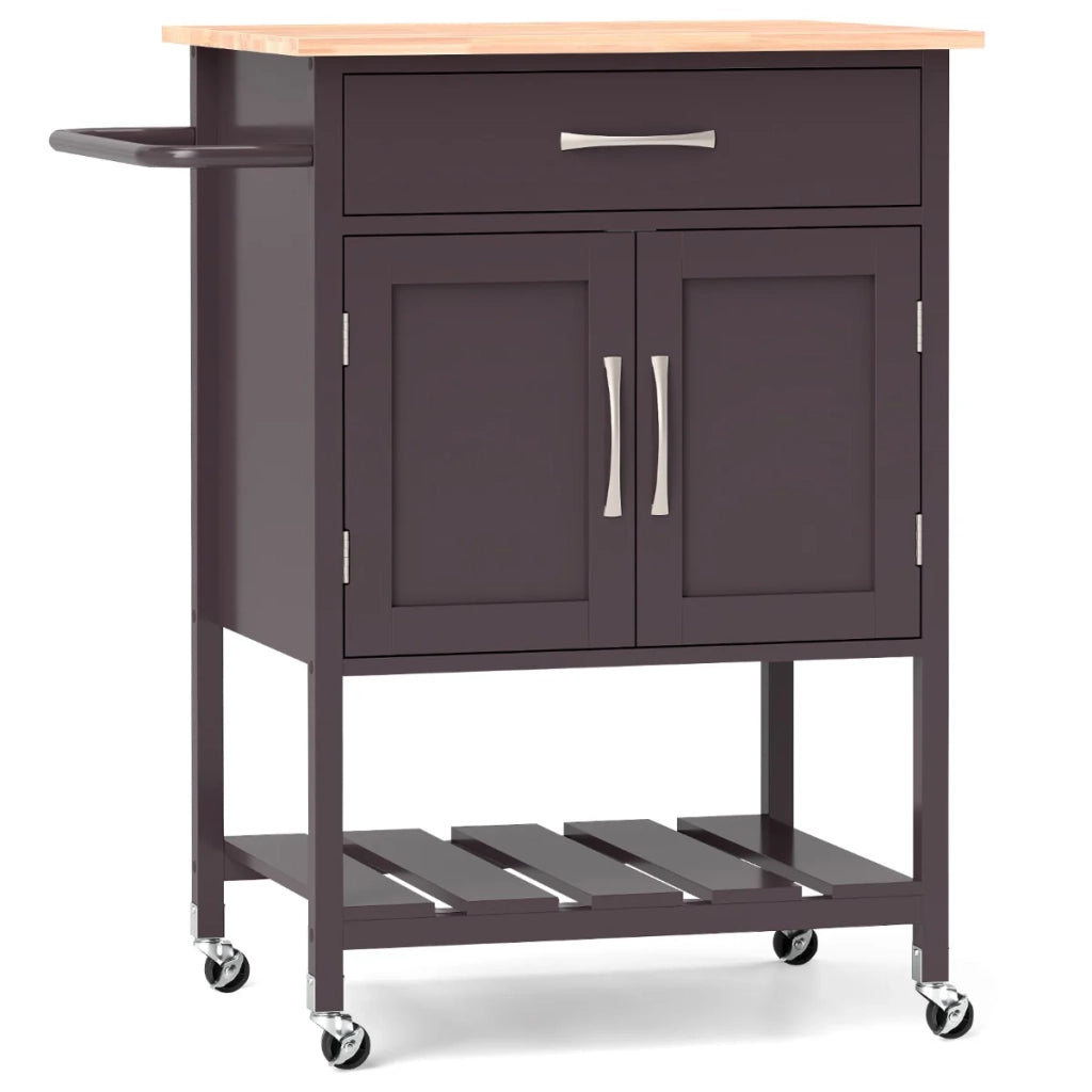Carrello da cucina mobile 73 x 48 x 90 cm con cassetto e mobiletto portaoggetti stile moderno legno di caucciù marrone 20_0011334