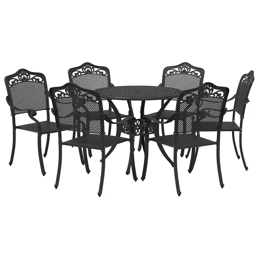Set da Pranzo per Giardino 7 pcs Nero Alluminio 3334705