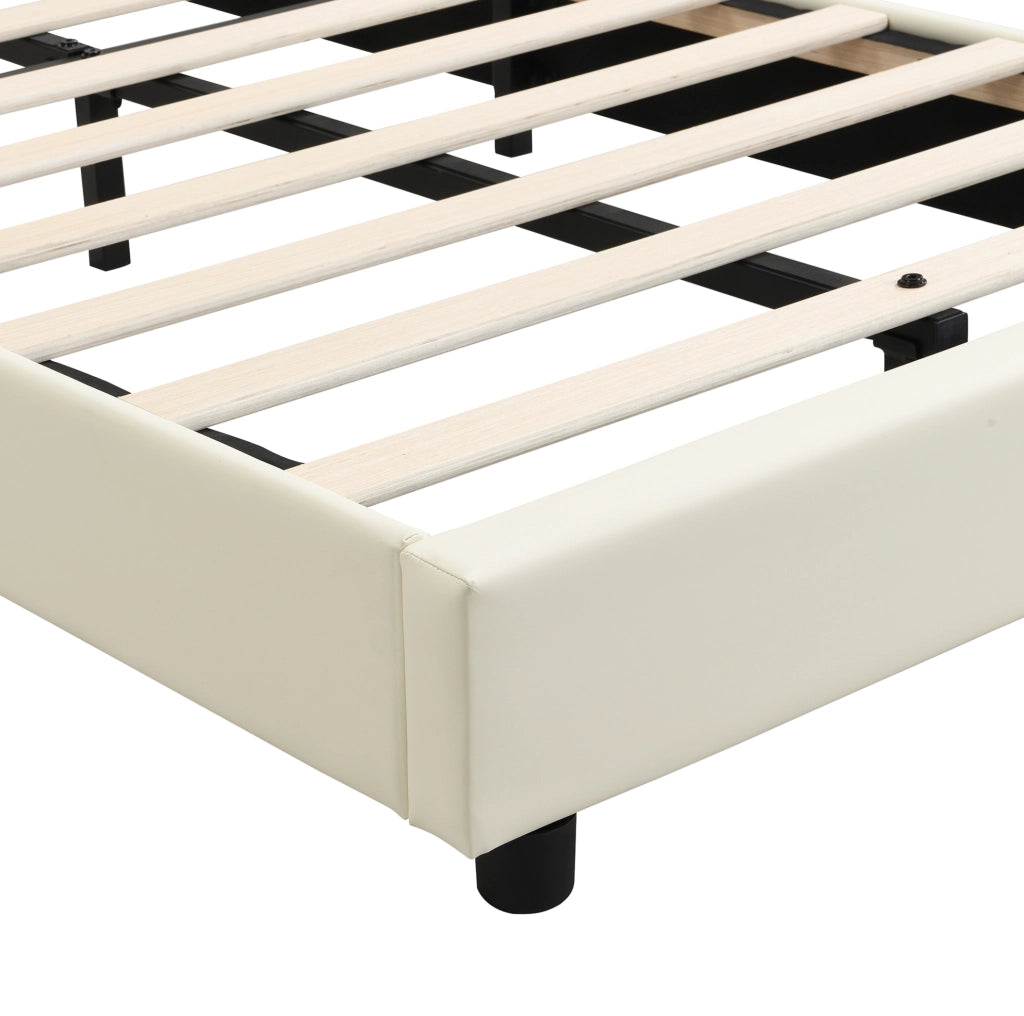 Letto imbottito 90x200 cm con testiera a biscotto; schienale morbido e bordi antiurto in PU beige