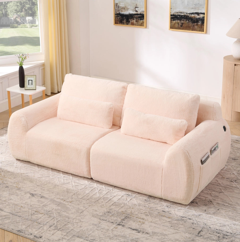 Divano 2 posti con imbottitura in schiuma; porte USB e tasca laterale; rosa
