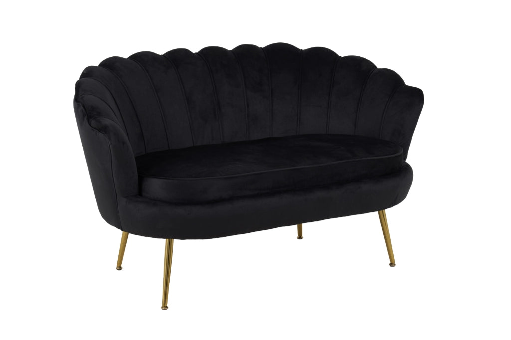 Divano Due 2 Posti In Velluto Forma Conchiglia Gambe In Metallo 133x63x75 Cm Camera Soggiorno Ufficio  Nero