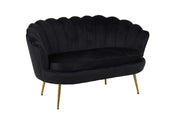 Divano Due 2 Posti In Velluto Forma Conchiglia Gambe In Metallo 133x63x75 Cm Camera Soggiorno Ufficio  Nero