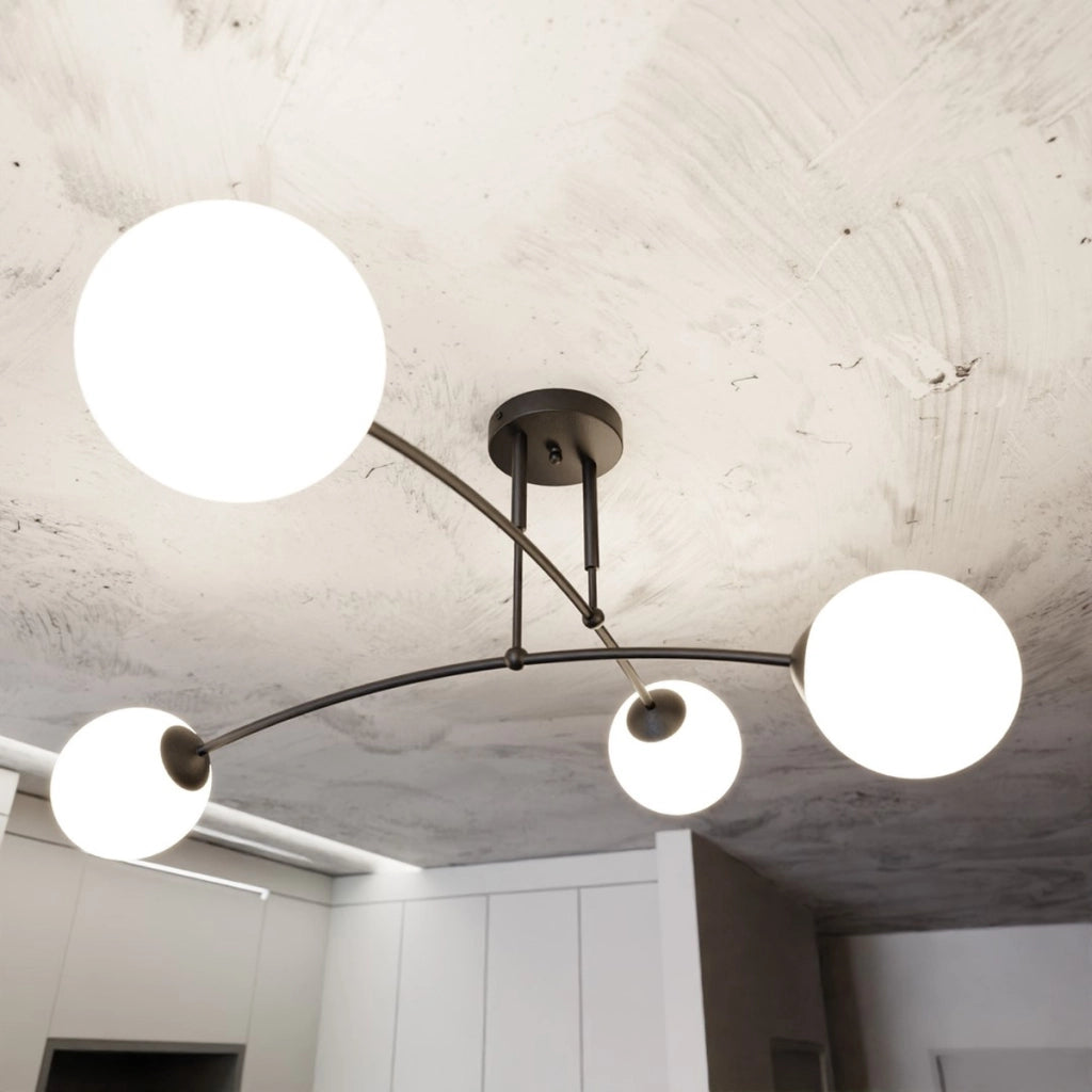 Lampada a sospensione PREGOS in metallo nero e vetro bianco