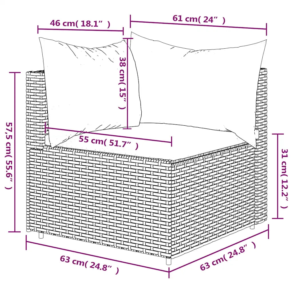 Divano Angolare da Giardino con Cuscini in Polyrattan Nero 319793