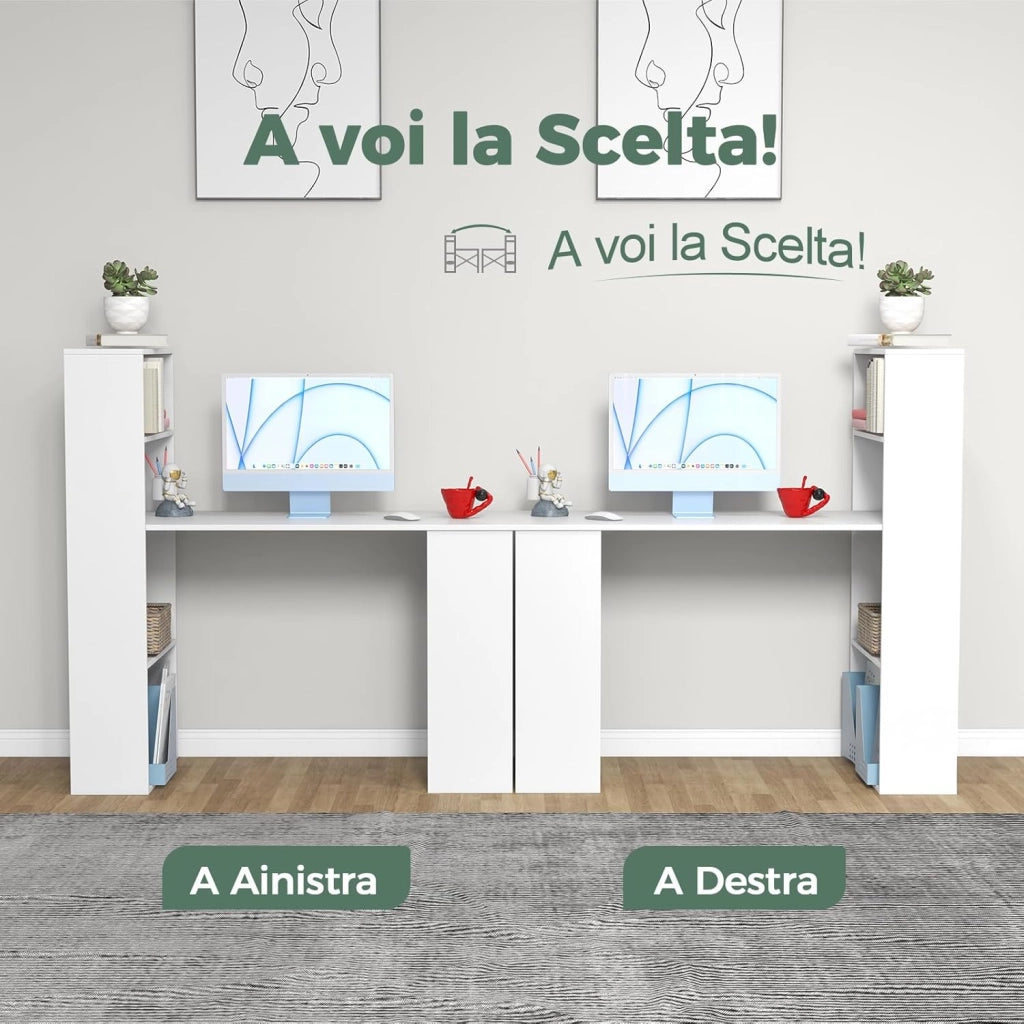 Scrivania per Computer con Libreria, Scrivania Salvaspazio Moderna con 6 Ripiani e Base Ampia, Scrivania Porta PC Moderna per Casa e Ufficio, 122 cm x 51 cm x 122 cm (Bianco)