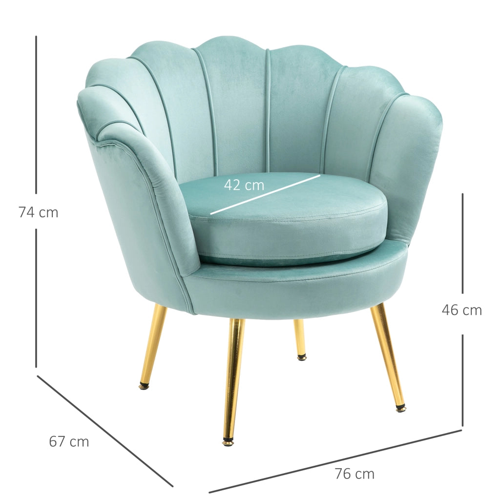 EasyComfort Poltroncina Vintage di Design in Velluto Blu, Poltroncina da Camera con Schienale Alto 76x67x74cm, Verde