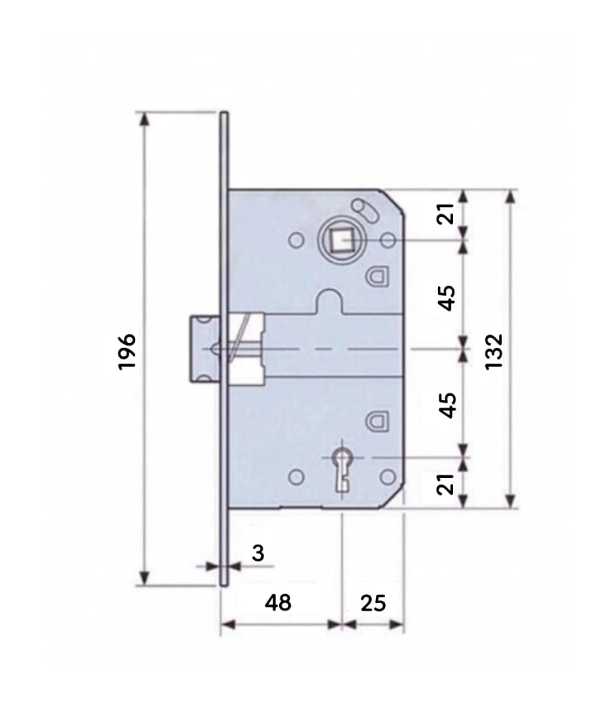 Serratura medium per porta scorrevole 50x8 mm cromo satinato