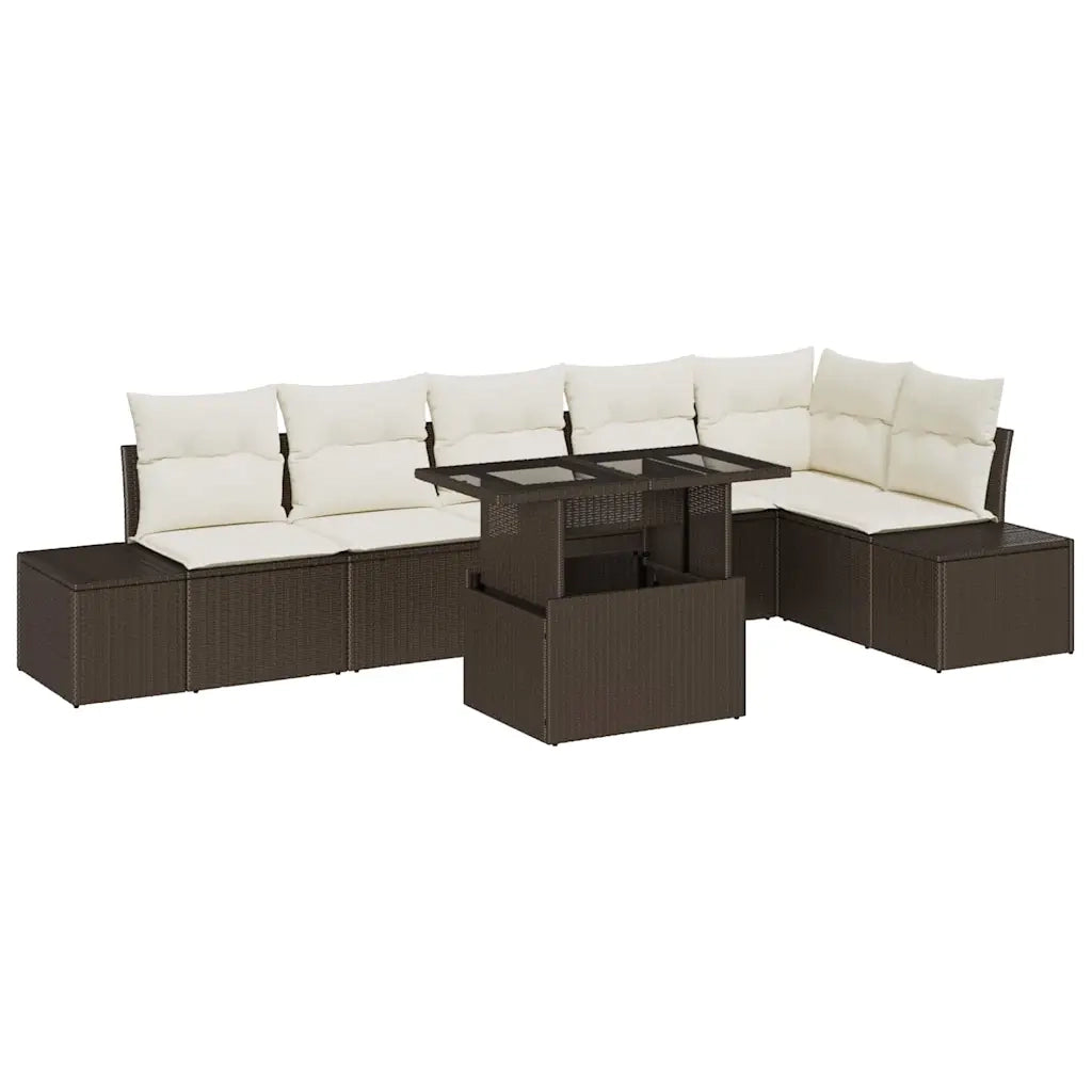 Set Divano da Giardino 7 pcs Marrone Poly Rattan