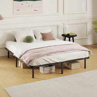 Rete Fissa Letto Matrimoniale 190x160x31 cm a 28 Doghe con Spazio Sottostante in Legno e Acciaio Nero e Legno