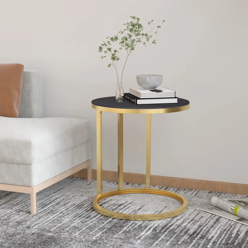 Tavolino | Tavolo laterale Oro e Nero 45 cm in Vetro Temperato