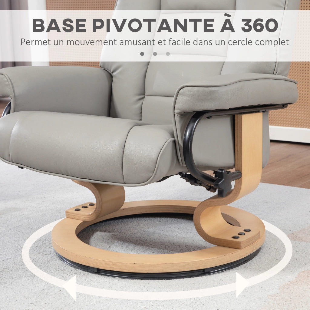 Poltrona relax reclinabile girevole con poggiapiedi ¨C Xylo ¨C tessuto grigio e struttura in legno