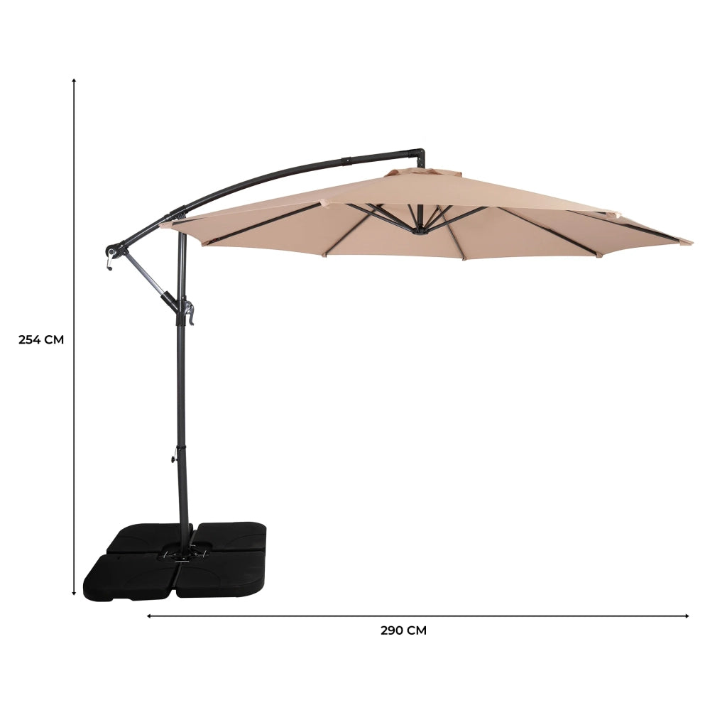 Ombrellone Decentrato 3m Beige Banana con Base Quadrata Riempibile