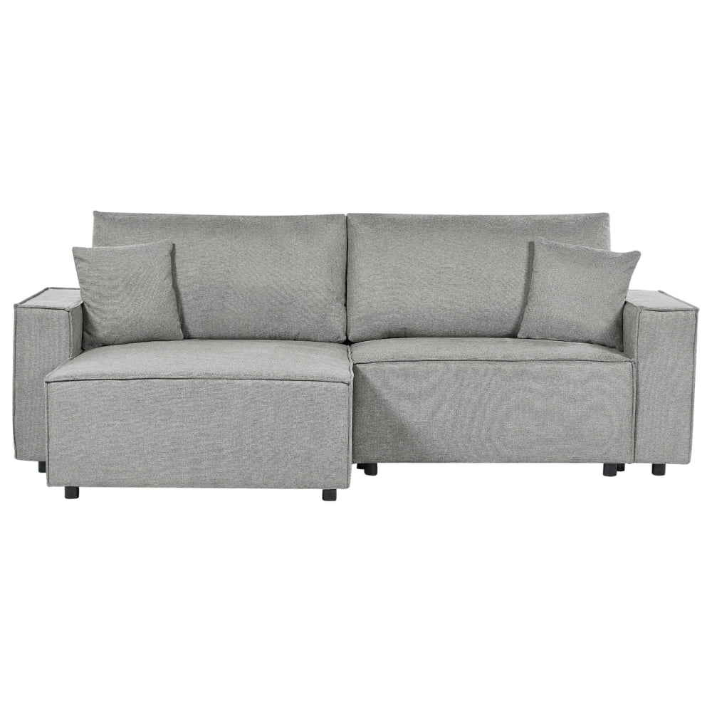 Divano letto angolare a destra Grigio Tessuto poliestere imbottito 3 posti a L con cuscini Funzione letto Stile moderno Soggiorno