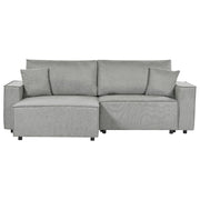 Divano letto angolare a destra Grigio Tessuto poliestere imbottito 3 posti a L con cuscini Funzione letto Stile moderno Soggiorno