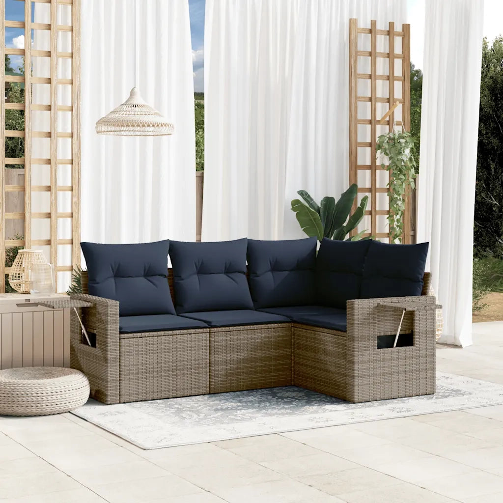 Set Divani da Giardino 4 pz con Cuscini Grigio in Polyrattan 3220110