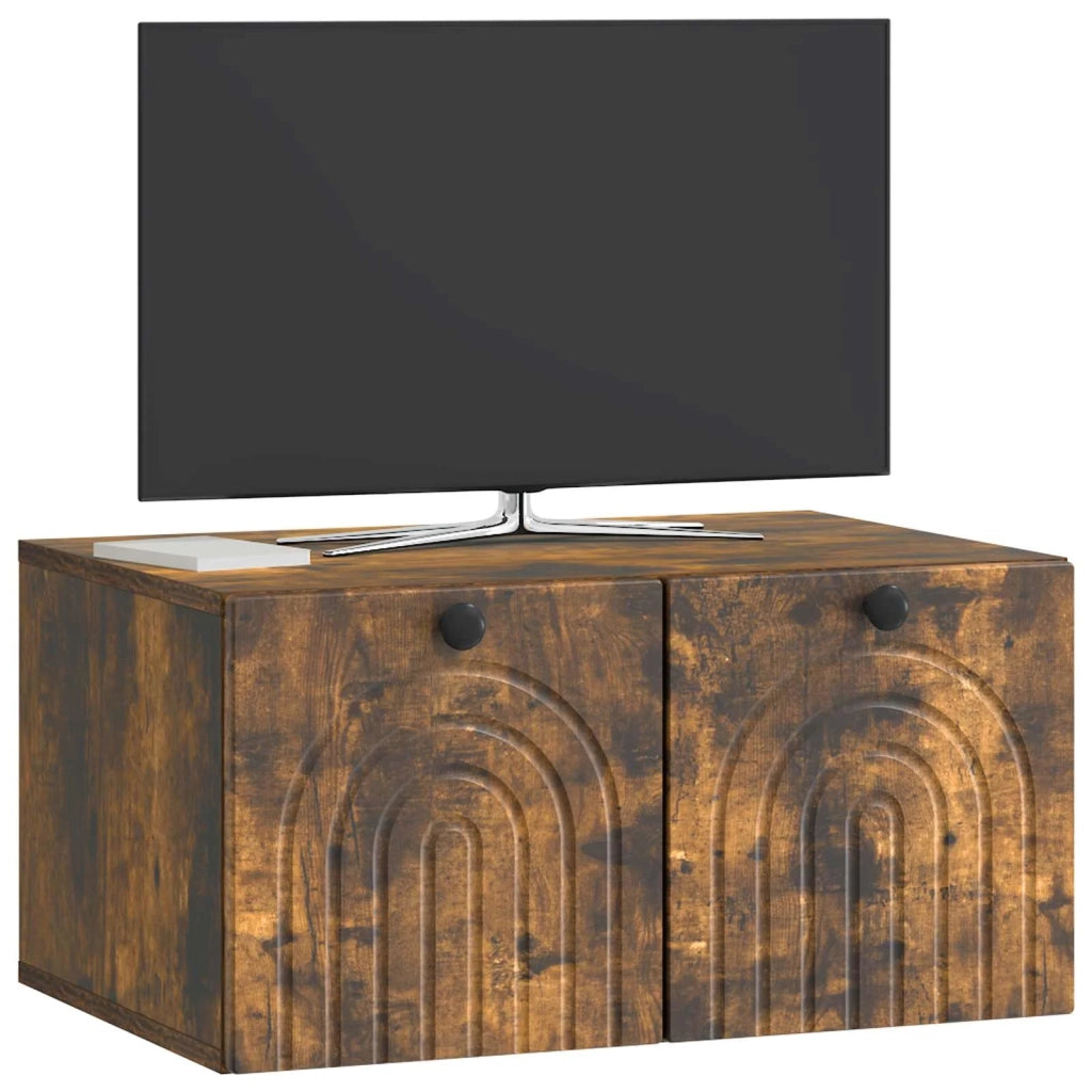 Mobile Porta TV da Muro-Credenza per TV sospesa Rovere Fumo 59,5 x 41 x 30 cm 848596