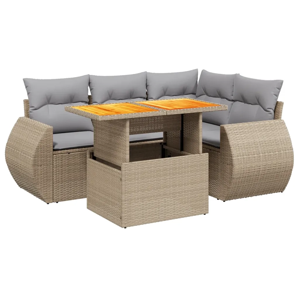 Set Divano da Giardino 5 pz con Cuscini Beige in Polyrattan 3272179
