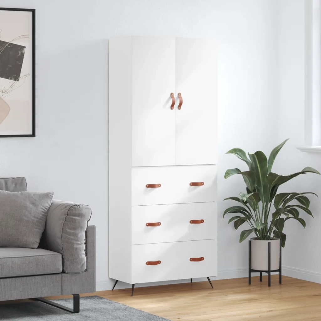 Credenza | Madia | Buffet da pranzo | Armadio da pranzo Bianca 69,5x34x180 cm in Legno Multistrato
