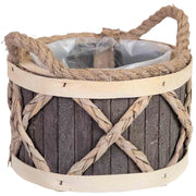 Cesto tondo in legno grigio con manici cm 18x18x12h