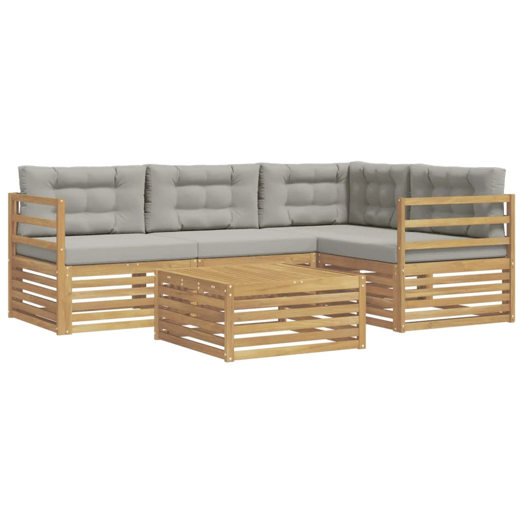 Set di divani da esterno 5 pz Bianco e Grigio Chiaro Poliestere 3390426