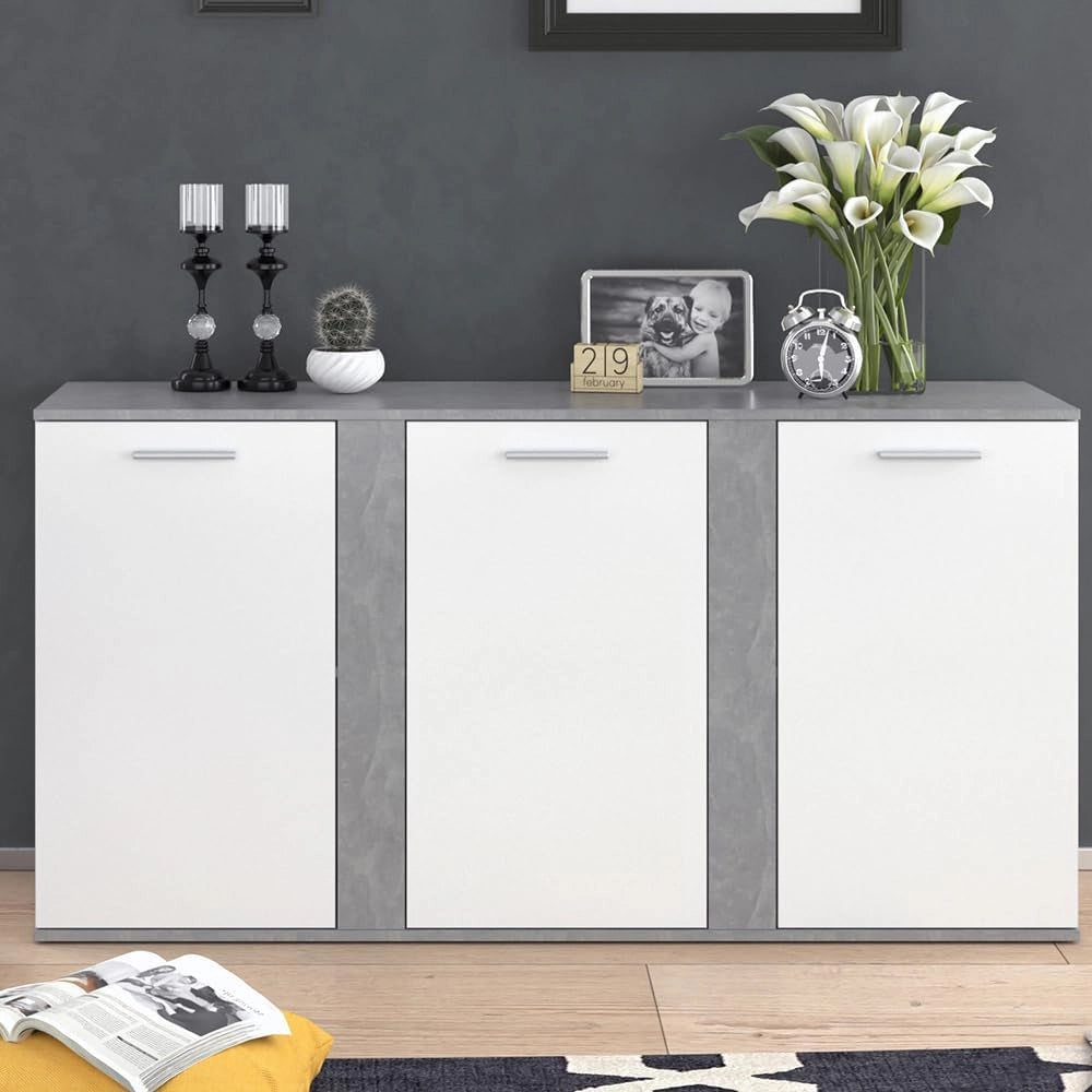 Credenza Novelli, Calcestruzzo, 40 x 80 cm con ante, adatto per riporre abiti e oggetti per la casa
