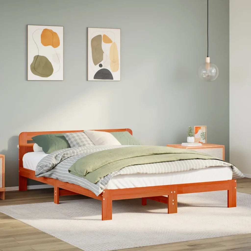 Letto senza Materasso-Struttura Letto Marrone Cera 135x190 cm in Legno di Pino 988440