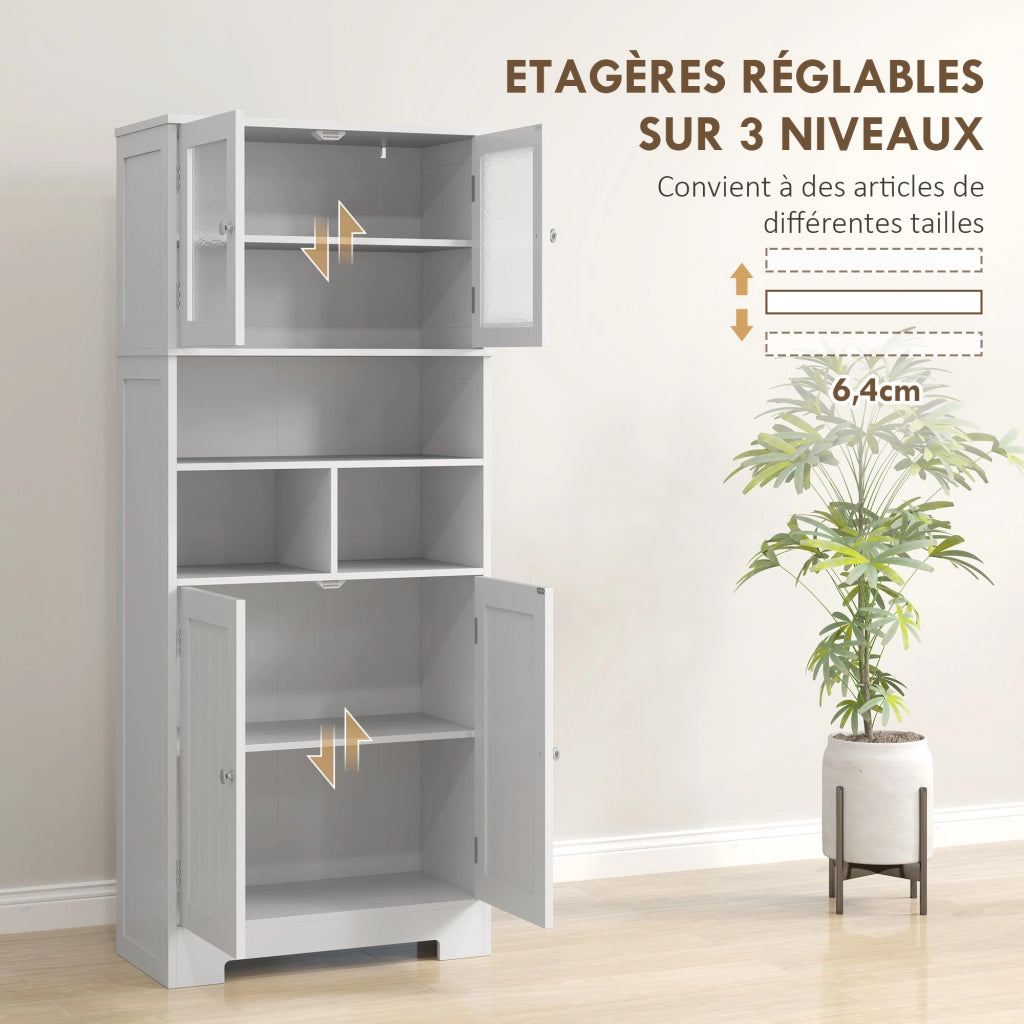 Credenza alta cucina ¨C Xylo ¨C 4 ante vetro, ripiani regolabili, bianco 60x30x145cm